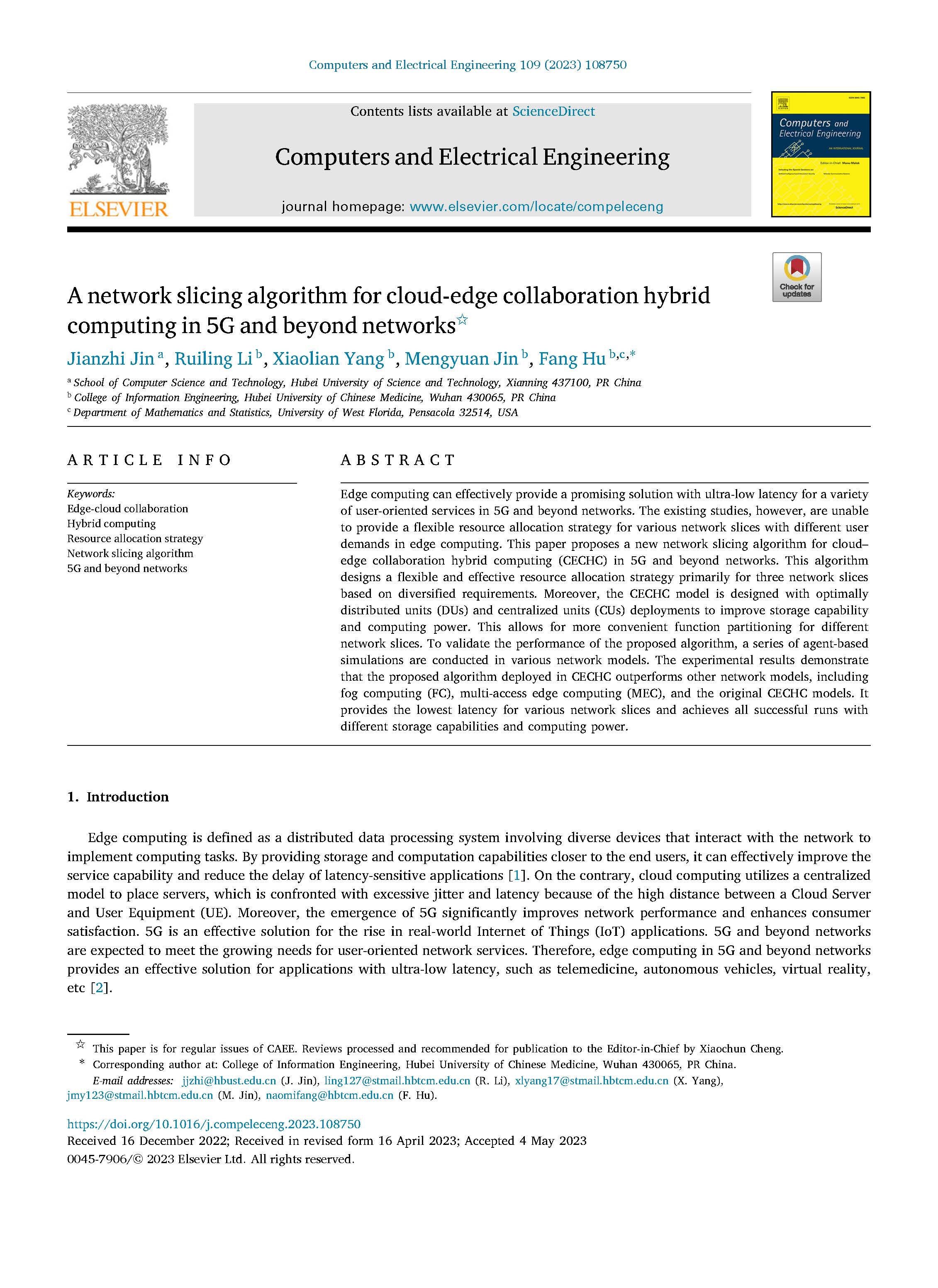 A network slicing algorithm for cloud-edge collaboration hybrid computing in 5G and beyond networks (SCI)